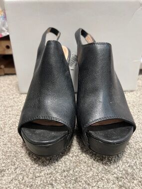 Steve Madden Blassst peep toe platform wedge slingback shoes in black